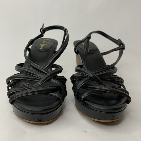 Cole Haan NikeAir Heels Slingback Sandal Platform Wedge Black Leather Uppers 8 - Picture 2 of 12